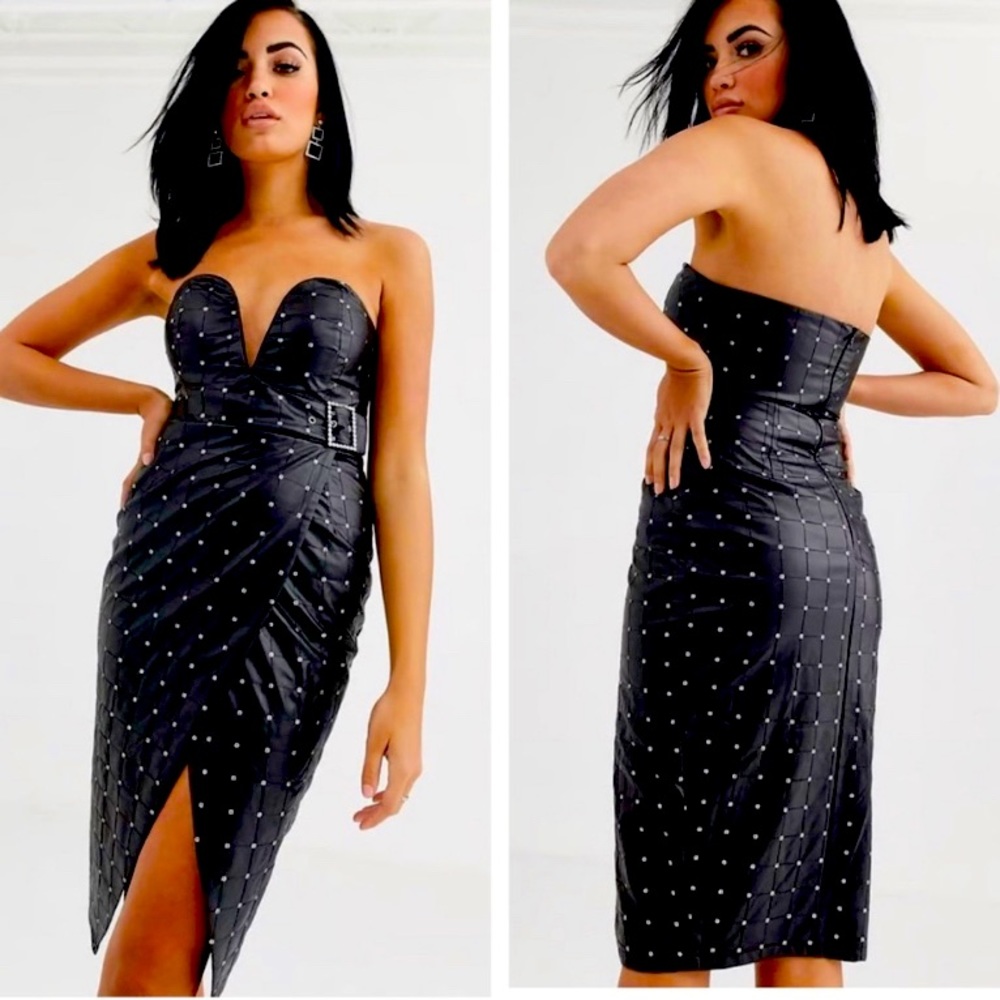 Opulence England Bustier Vegan Faux Leather Sequin Mini Party Dress size 8
